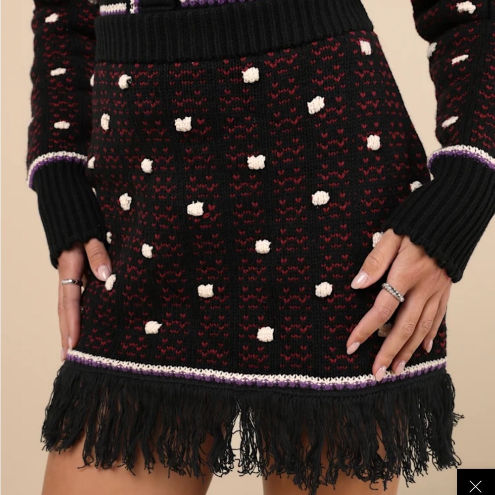 NWT LULUS Knit Cotton Fringe Mini Skirt